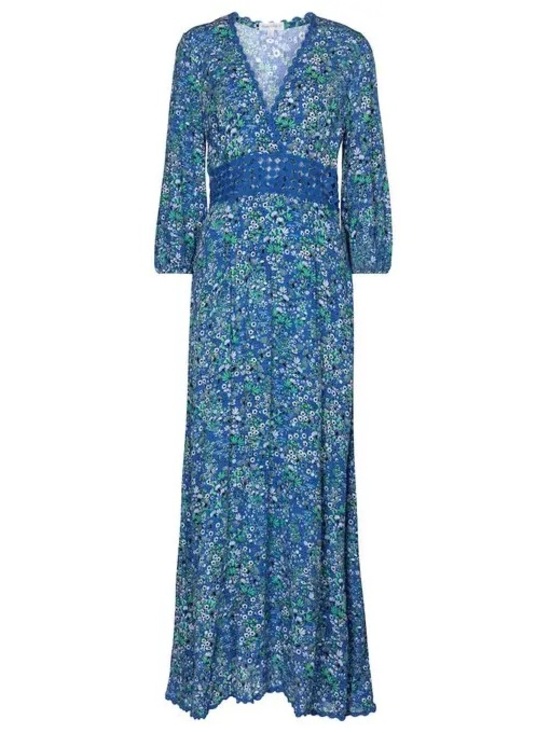 Poupette St. Barth Dresses & Skirts - Poupette St Barth Joan Floral Maxi Dress Blue Crochet Waist Size M